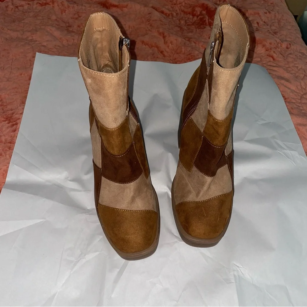 Brown and Tan Suede Women's Boots - Picture 1 of 4